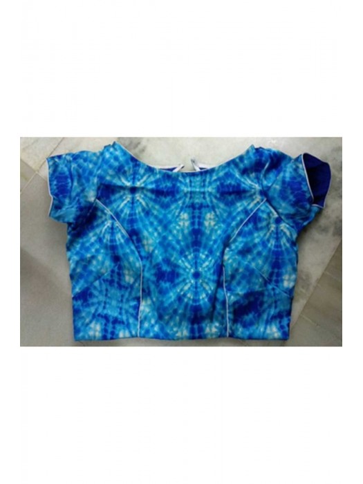 Blue satin printed blouse