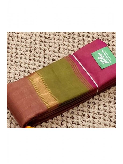 Brown silk-chequered kanchi with pink and olive green border