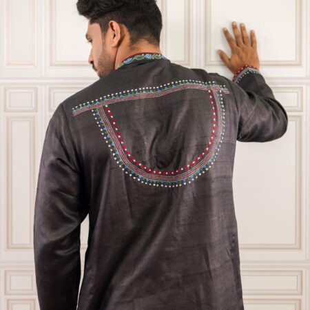 Black tussar kurta