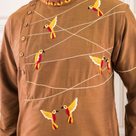Brown cotton silk kurta