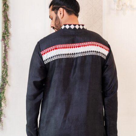 Red and black block printed panjabi