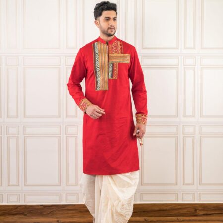 Red khadi kurta