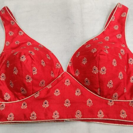 Red raw silk strappy blouse